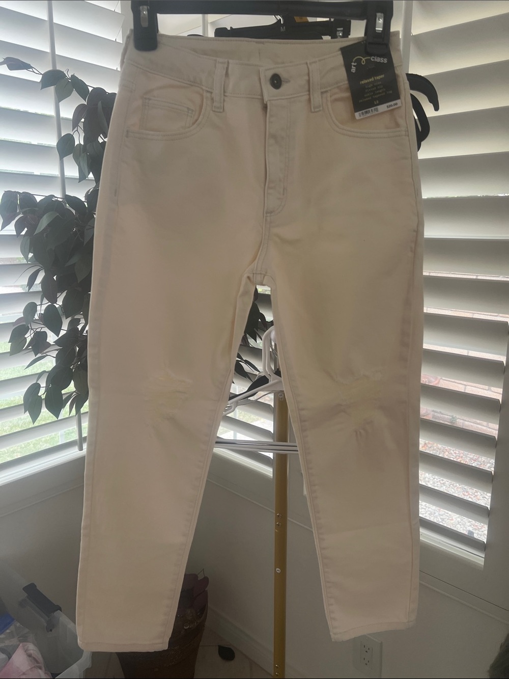 Girls size 12 Light Cream Straight-Leg Jeans